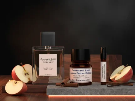 Command Spirit Apple Ember Edition men’s perfume oil – woody spicy fragrance with apple, cinnamon, and vanilla, minimalist luxury bottle design