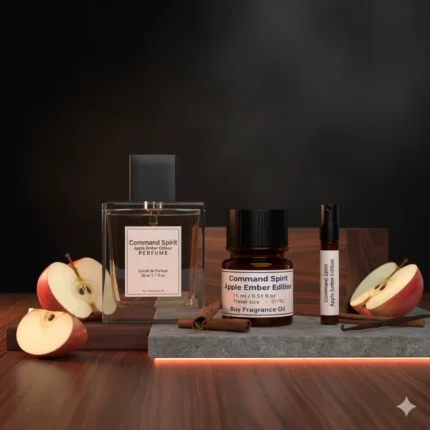 Command Spirit Apple Ember Edition men’s perfume oil – woody spicy fragrance with apple, cinnamon, and vanilla, minimalist luxury bottle design