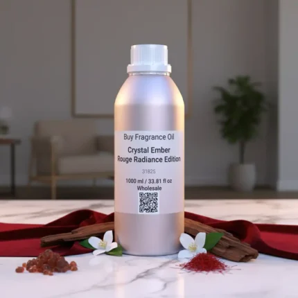 Crystal Ember Rouge Radiance Edition unisex perfume oil – luxury amber floral fragrance with saffron, jasmine, and amberwood in a radiant minimalist design