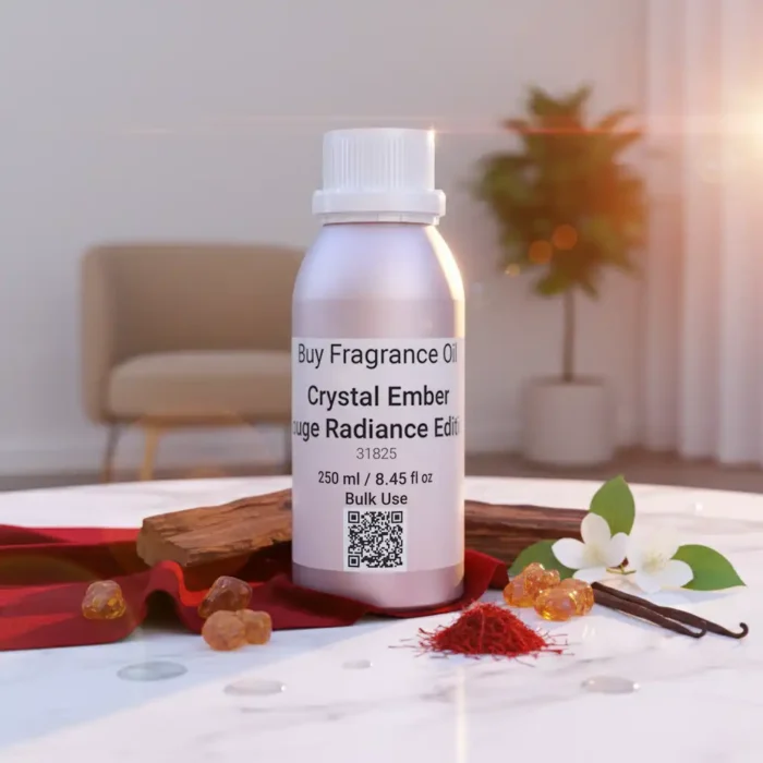 Crystal Ember Rouge Radiance Edition unisex perfume oil – luxury amber floral fragrance with saffron, jasmine, and amberwood in a radiant minimalist design