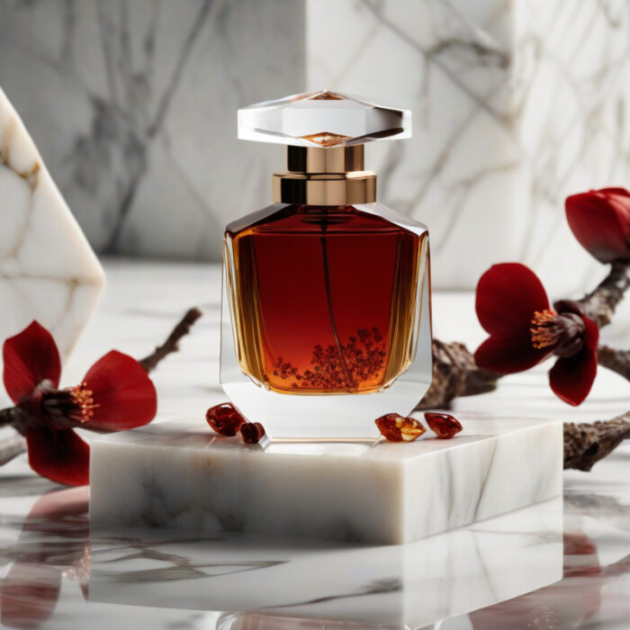 Crystal Ember Rouge Radiance Edition unisex perfume oil – luxury amber floral fragrance with saffron, jasmine, and amberwood in a radiant minimalist design