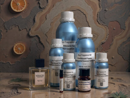 Earthbound Flame Elemental Essence Edition men’s perfume oil – woody earthy fragrance with citrus, vetiver, and cedarwood, luxury minimalist bottle design