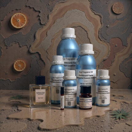 Earthbound Flame Elemental Essence Edition men’s perfume oil – woody earthy fragrance with citrus, vetiver, and cedarwood, luxury minimalist bottle design