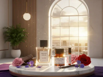 Golden Mirage Oud Velvet Edition unisex perfume oil – luxurious oud floral fragrance with rose, violet, and vanilla in a golden minimalist bottle design