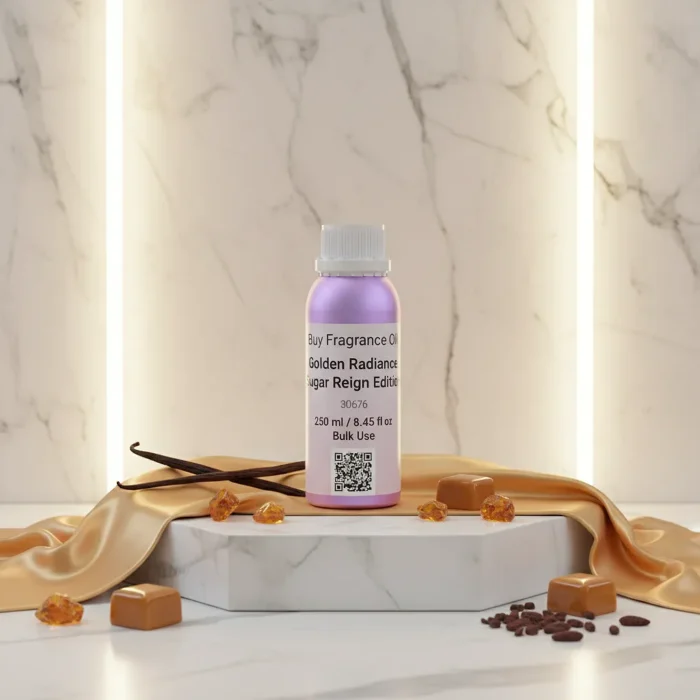 Golden Radiance women’s perfume oil – sweet vanilla amber gourmand fragrance with cocoa, caramel, and sandalwood in a luxury minimalist design