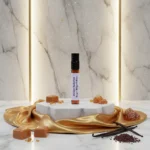 Golden Radiance women’s perfume oil – sweet vanilla amber gourmand fragrance with cocoa, caramel, and sandalwood in a luxury minimalist design