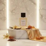 Golden Radiance women’s perfume oil – sweet vanilla amber gourmand fragrance with cocoa, caramel, and sandalwood in a luxury minimalist design