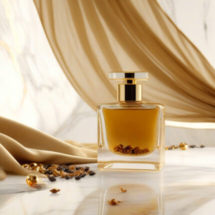 Golden Radiance women’s perfume oil – sweet vanilla amber gourmand fragrance with cocoa, caramel, and sandalwood in a luxury minimalist design