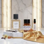 Golden Radiance women’s perfume oil – sweet vanilla amber gourmand fragrance with cocoa, caramel, and sandalwood in a luxury minimalist design