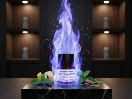 Mythic Flame God of Love Edition men’s perfume oil – bold seductive fragrance with citrus, tonka bean, and woody notes in a luxury minimalist bottle design
