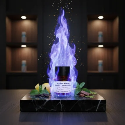 Mythic Flame God of Love Edition men’s perfume oil – bold seductive fragrance with citrus, tonka bean, and woody notes in a luxury minimalist bottle design