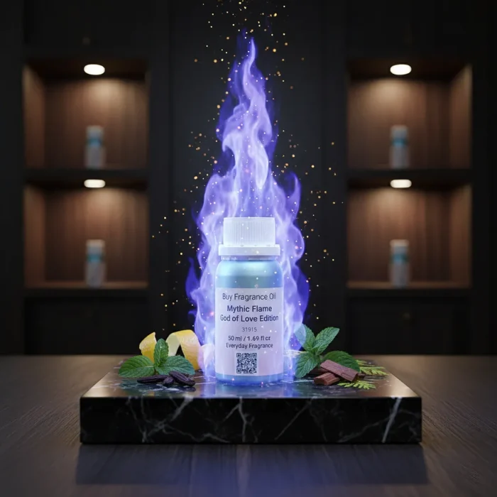 Mythic Flame God of Love Edition men’s perfume oil – bold seductive fragrance with citrus, tonka bean, and woody notes in a luxury minimalist bottle design