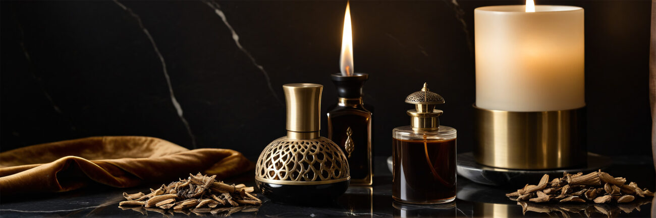 Explore Oud & Oriental Blends – rich and captivating perfume oils blending smoky oud with traditional oriental spices, florals, and resins for a luxurious experience.