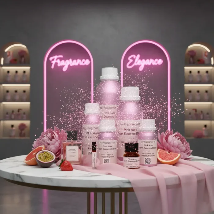 Pink Aura Bombshell Spark Edition women’s perfume oil – fruity floral fragrance with passionfruit, peony, and musk in a luxury minimalist design