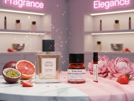 Pink Aura Bombshell Spark Edition women’s perfume oil – fruity floral fragrance with passionfruit, peony, and musk in a luxury minimalist design