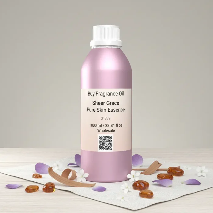 Sheer Grace Bare Skin Essence women’s perfume oil – soft minimalist fragrance with musk, white florals, sandalwood and amber in a luxury eco-conscious design