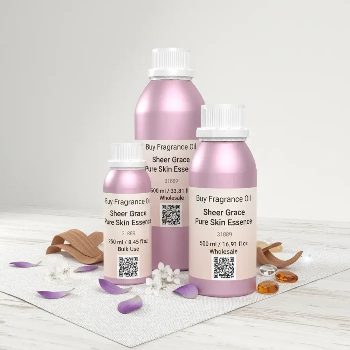 Sheer Grace Bare Skin Essence women’s perfume oil – soft minimalist fragrance with musk, white florals, sandalwood and amber in a luxury eco-conscious design