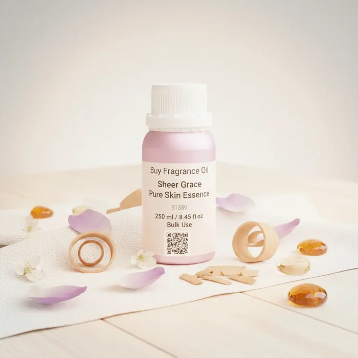 Sheer Grace Bare Skin Essence women’s perfume oil – soft minimalist fragrance with musk, white florals, sandalwood and amber in a luxury eco-conscious design