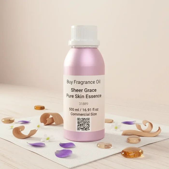 Sheer Grace Bare Skin Essence women’s perfume oil – soft minimalist fragrance with musk, white florals, sandalwood and amber in a luxury eco-conscious design