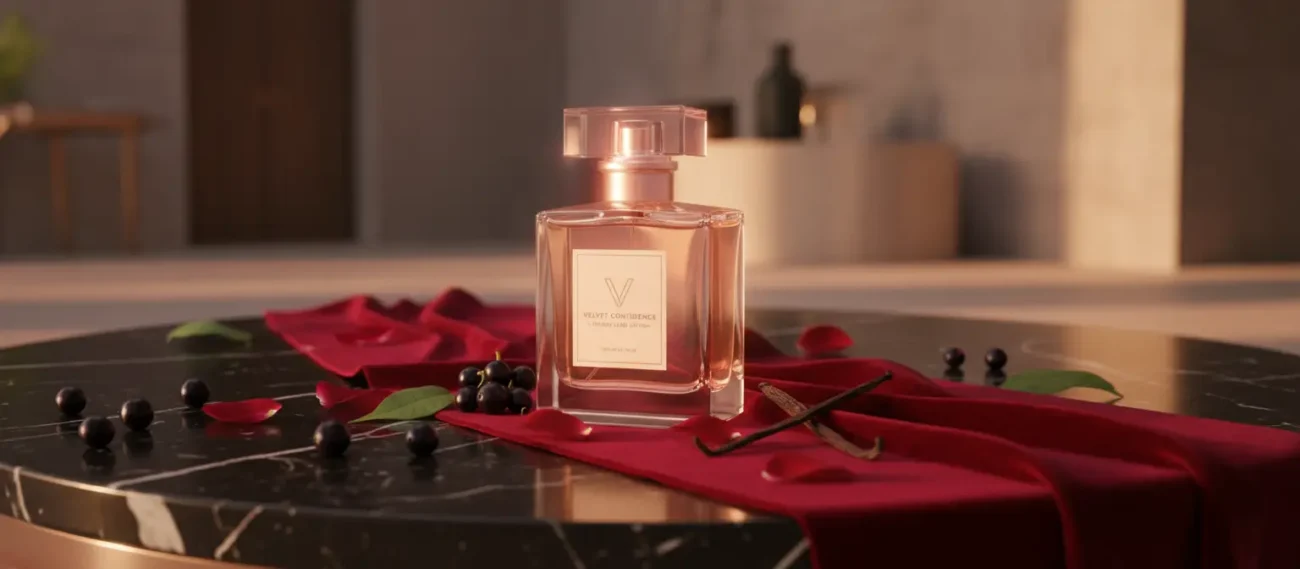 Velvet Confidence Passion Elixir Edition women’s perfume oil – sweet chypre fragrance with blackcurrant, rose, and vanilla in a luxury minimalist design