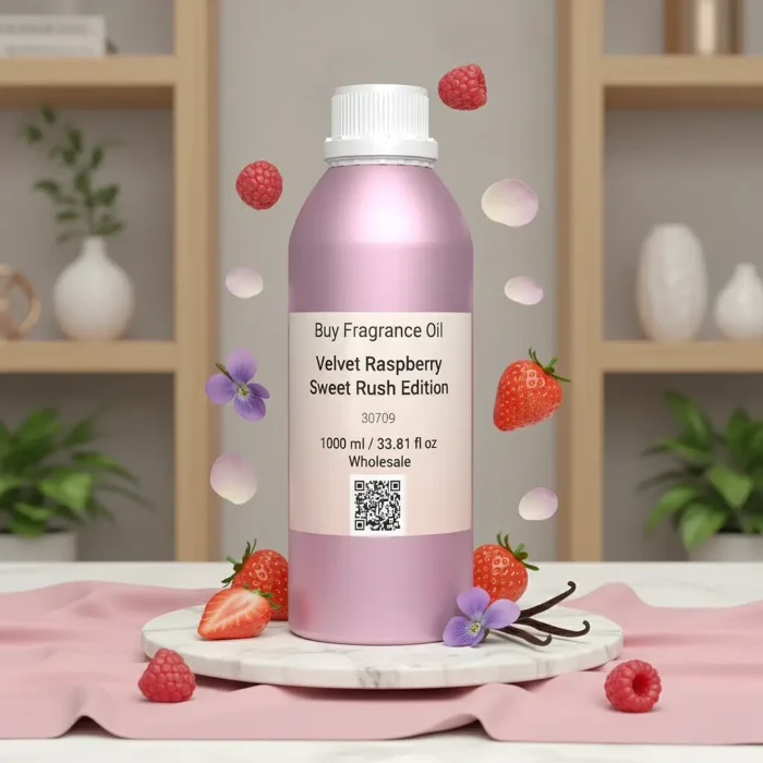 Velvet Raspberry Sweet Rush Edition women’s perfume oil – fruity floral gourmand fragrance with raspberry, strawberry, violet, and vanilla in a luxury minimalist design