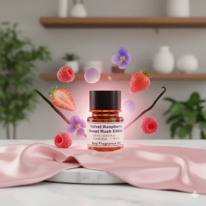 Velvet Raspberry Sweet Rush Edition women’s perfume oil – fruity floral gourmand fragrance with raspberry, strawberry, violet, and vanilla in a luxury minimalist design