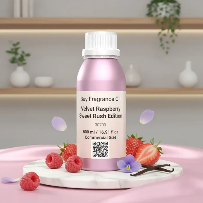 Velvet Raspberry Sweet Rush Edition women’s perfume oil – fruity floral gourmand fragrance with raspberry, strawberry, violet, and vanilla in a luxury minimalist design