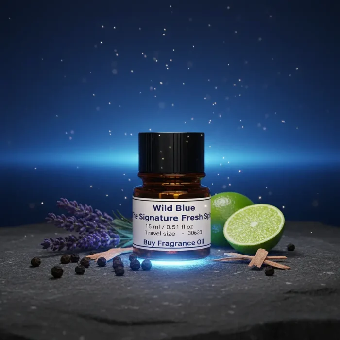 Wild Blue Untamed Spirit Edition men’s perfume oil – fresh spicy woody fragrance with bergamot, pepper, and cedarwood in a luxury minimalist design