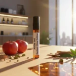 Amber Veil Radiant Glow Edition – luxury unisex amber woody oriental perfume oil inspired by Ajmal Amber Wood, with apple, cardamom, amber, cedarwood, and patchouli in a radiant minimalist design.