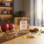 Amber Veil Radiant Glow Edition – luxury unisex amber woody oriental perfume oil inspired by Ajmal Amber Wood, with apple, cardamom, amber, cedarwood, and patchouli in a radiant minimalist design.