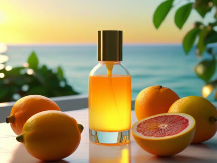Celestial Nectar Summer Glow Edition – luxury unisex fruity musk perfume oil inspired by Erba Pura, with Mediterranean citrus, exotic fruits, jasmine, amber, and vanilla in a radiant summer design.