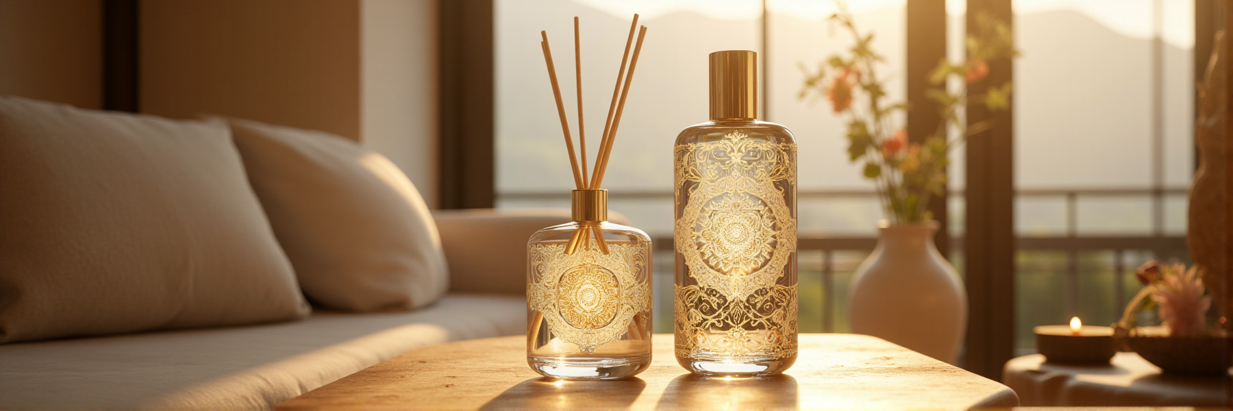 Luxury home fragrance and spray – long-lasting room and linen scents in eco-conscious minimalist glass design.