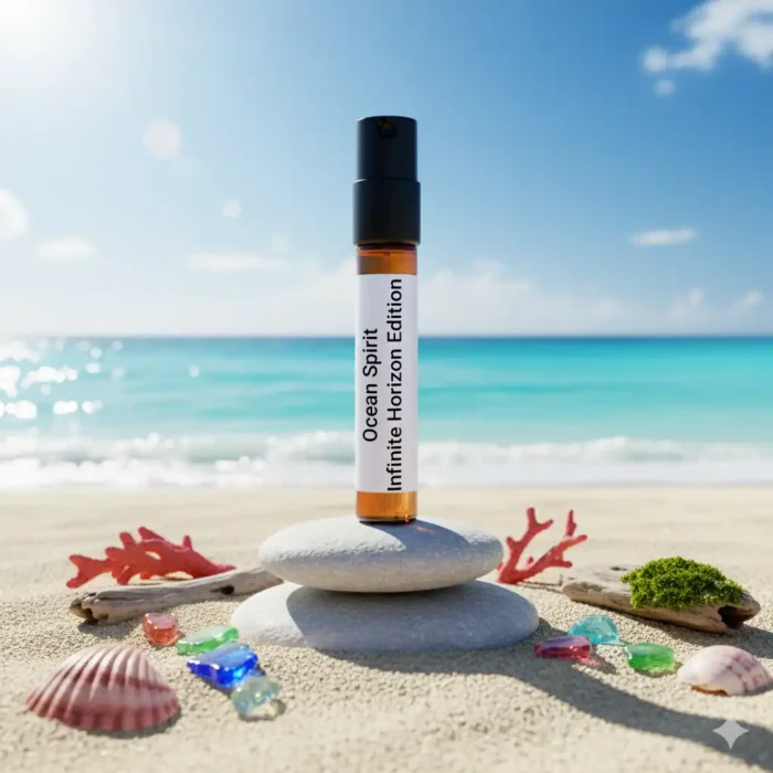 Ocean Spirit Infinite Horizon Edition – luxury unisex citrus aquatic perfume oil inspired by L’Immensité, with grapefruit, bergamot, ginger, sage, and marine accords in a fresh minimalist design.