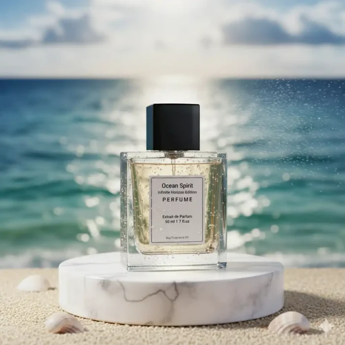 Ocean Spirit Infinite Horizon Edition – luxury unisex citrus aquatic perfume oil inspired by L’Immensité, with grapefruit, bergamot, ginger, sage, and marine accords in a fresh minimalist design.
