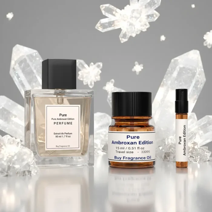 Pure Ambroxan Edition unisex perfume oil – inspired by Molecule 02, minimalist amber woody fragrance with crystalline freshness, long-lasting alcohol-free perfume oil.