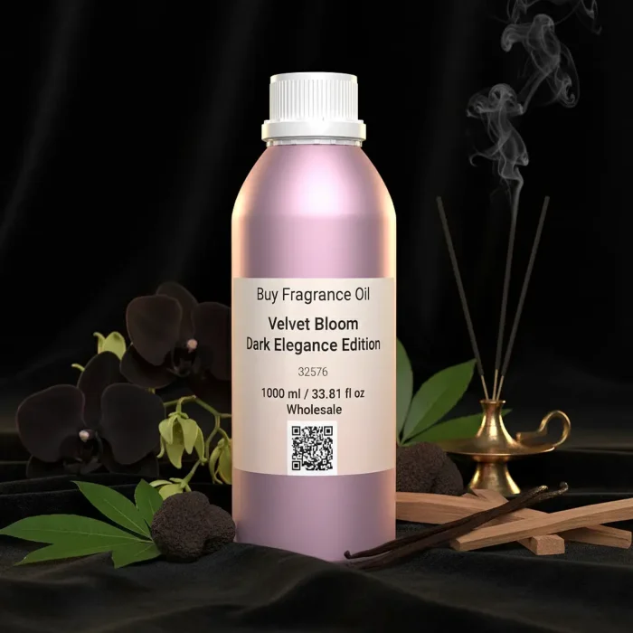 Velvet Bloom Dark Elegance Edition – luxury unisex dark floral oriental perfume oil inspired by Black Orchid, with black orchid, spices, incense, patchouli, and sandalwood in a mysterious minimalist design.