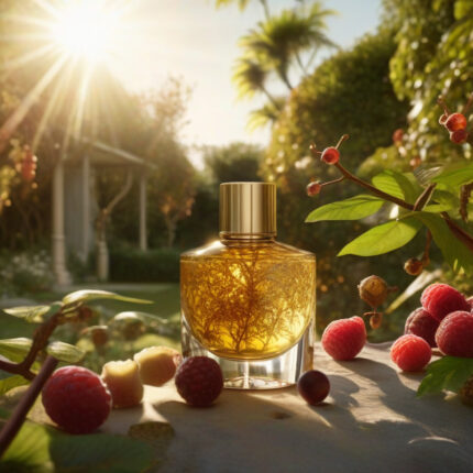 Velvet Elixir Sunlit Harmony Edition unisex perfume oil – fruity woody musk fragrance with passionfruit, pear, and sandalwood in a radiant eco-luxury design