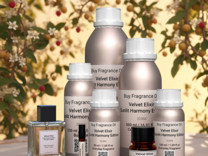 Velvet Elixir Sunlit Harmony Edition unisex perfume oil – fruity woody musk fragrance with passionfruit, pear, and sandalwood in a radiant eco-luxury design