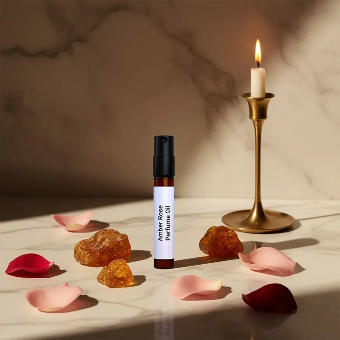 Amber Rose Perfume Oil – amber and rose fragrance for men and women inspired by Dior Ambre Nuit, elegant unisex scent with warm floral notes.
