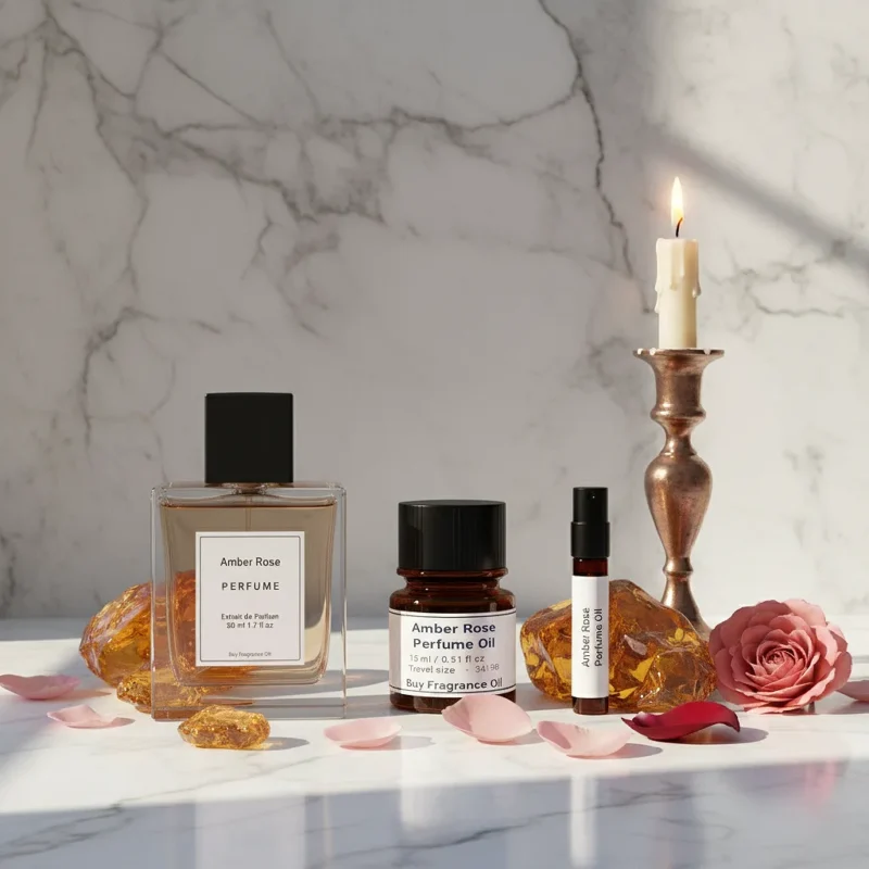 Amber Rose Perfume Oil – amber and rose fragrance for men and women inspired by Dior Ambre Nuit, elegant unisex scent with warm floral notes.