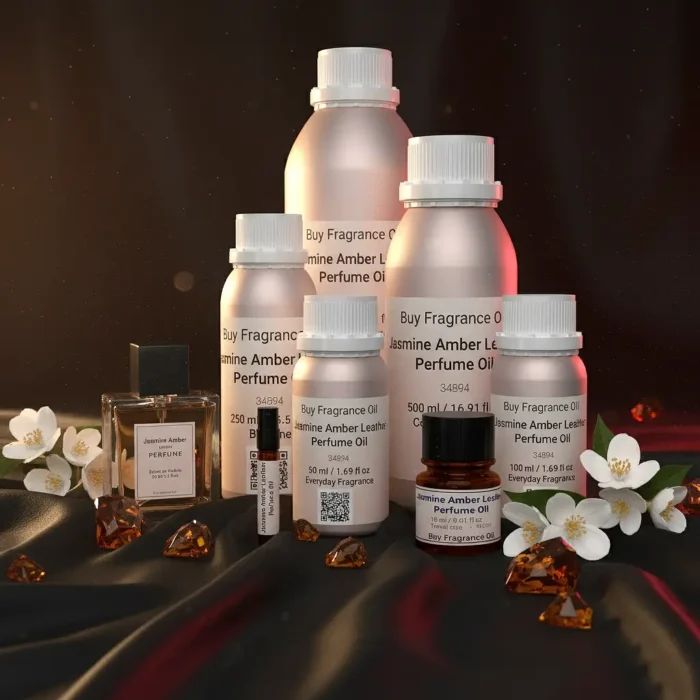 Experience Jasmine Amber Leather Perfume Oil, inspired by Tom Ford Jasmin Rouge (for reference only). A sensual blend of exotic jasmine, warm amber, and smooth leather — bold, elegant, and unforgettable. 100% pure perfume oil, long-lasting and alcohol-free.