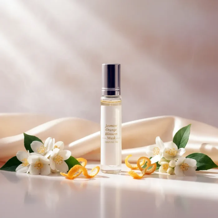 Jasmine Orange Blossom Musk Perfume Oil – floral white musk fragrance inspired by Dior Pure Poison, elegant feminine long-lasting perfume oil.