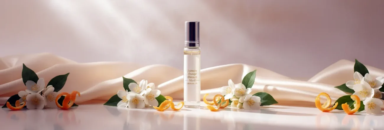 Jasmine Orange Blossom Musk Perfume Oil – floral white musk fragrance inspired by Dior Pure Poison, elegant feminine long-lasting perfume oil.