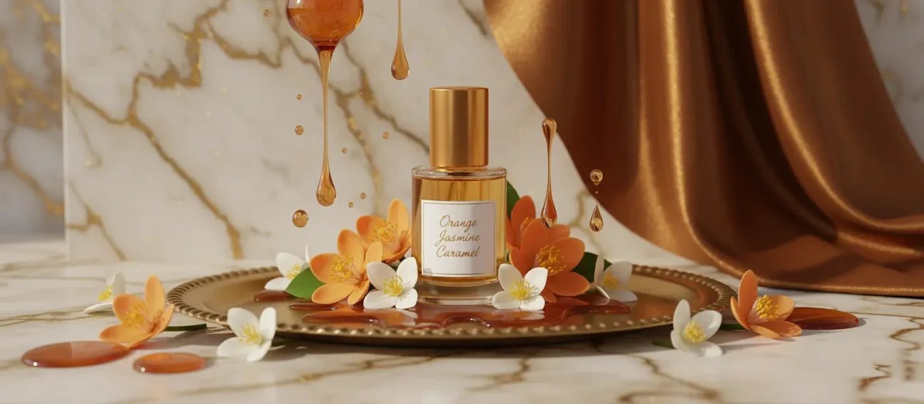 Orange Jasmine Caramel Perfume Oil – floral gourmand fragrance inspired by Scandal, sweet orange blossom and caramel perfume oil for women.