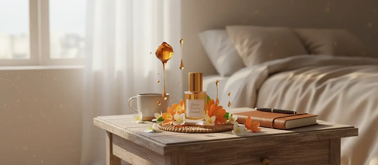 Orange Jasmine Caramel Perfume Oil – floral gourmand fragrance inspired by Scandal, sweet orange blossom and caramel perfume oil for women.