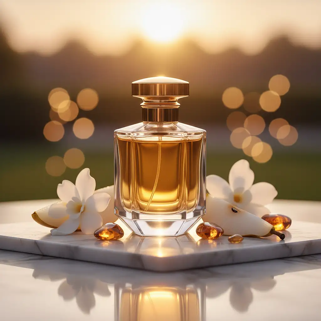 pear-tuberose-amber-perfume-oil-floral-amber-fragrance-05 Discover Pear Tuberose Amber Perfume Oil, inspired by YSL Supreme Bouquet (for reference only). A luminous blend of juicy pear, creamy tuberose, and golden amber creates a refined and long-lasting fragrance oil — elegant, sensual, and perfectly balanced. Alcohol-free, unisex luxury scent.