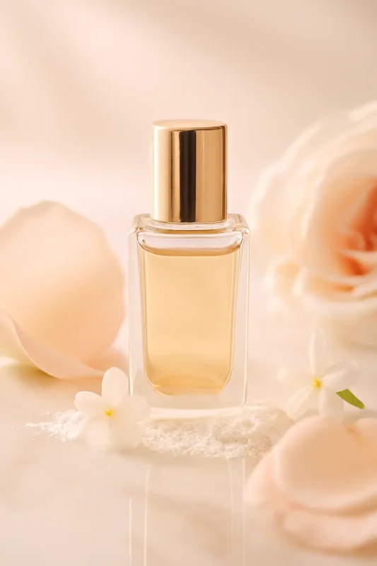 Experience Rose Jasmine Musk Perfume Oil, inspired by Lancôme Idôle (for reference only). A luminous floral blend of rose, jasmine, and soft white musk — pure, feminine, and refined. Alcohol-free, long-lasting perfume oil crafted for modern elegance and daily sophistication.
