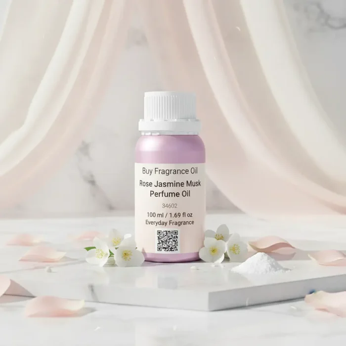 Experience Rose Jasmine Musk Perfume Oil, inspired by Lancôme Idôle (for reference only). A luminous floral blend of rose, jasmine, and soft white musk — pure, feminine, and refined. Alcohol-free, long-lasting perfume oil crafted for modern elegance and daily sophistication.