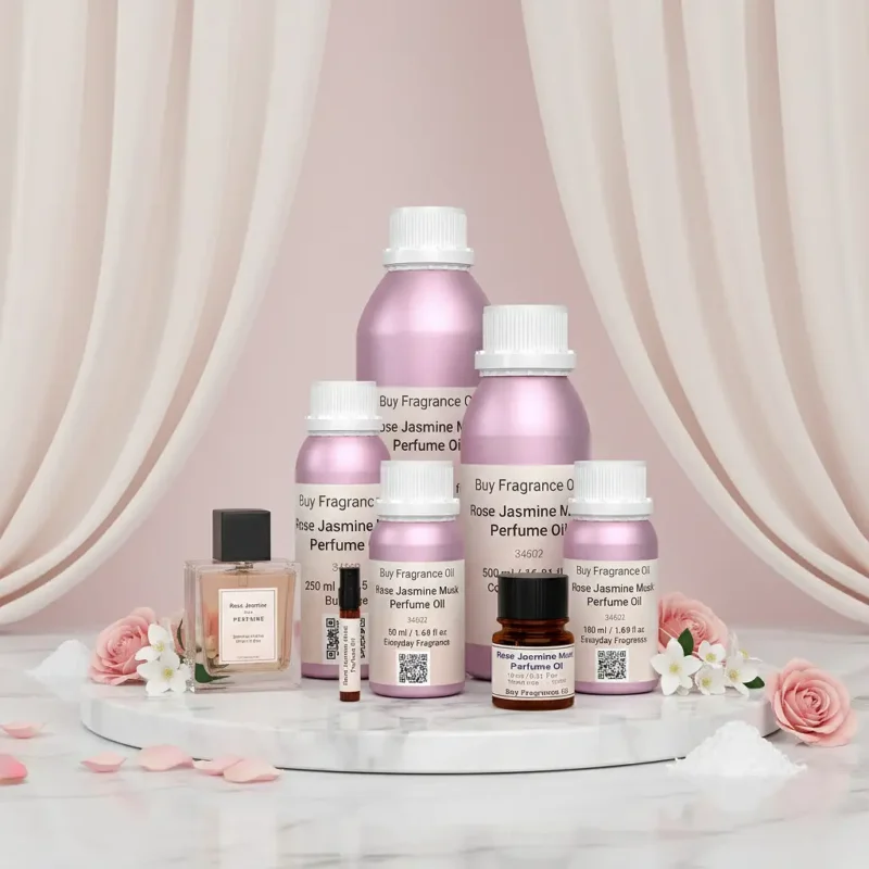 Experience Rose Jasmine Musk Perfume Oil, inspired by Lancôme Idôle (for reference only). A luminous floral blend of rose, jasmine, and soft white musk — pure, feminine, and refined. Alcohol-free, long-lasting perfume oil crafted for modern elegance and daily sophistication.