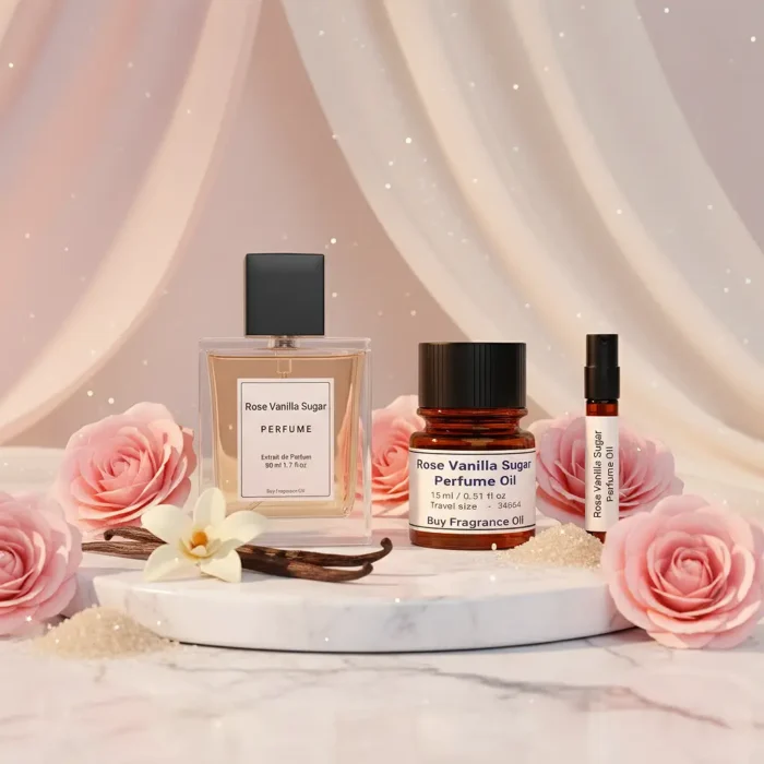 Discover Rose Vanilla Sugar Perfume Oil, inspired by Mancera Rose Vanille (for reference only). A sweet blend of rosewater, creamy vanilla, and sugar crystals with warm amber undertones. Alcohol-free, long-lasting perfume oil crafted for lovers of soft luxury and timeless romance.